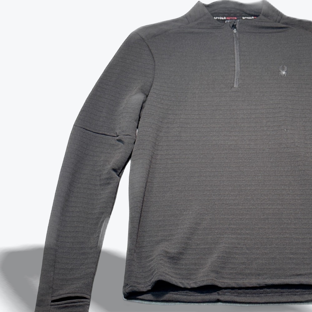 Spyder Active Mens Black Quarter Zip Pullover Textured Thumbhole Shirt Small NEW